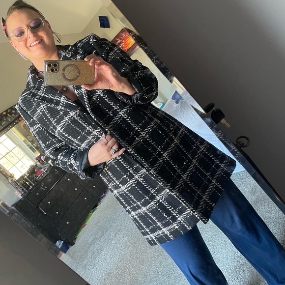 SALE!!!!! NEW elegant Liz Claiborne tweed plaid coat XL fits large - Picture 4 of 13